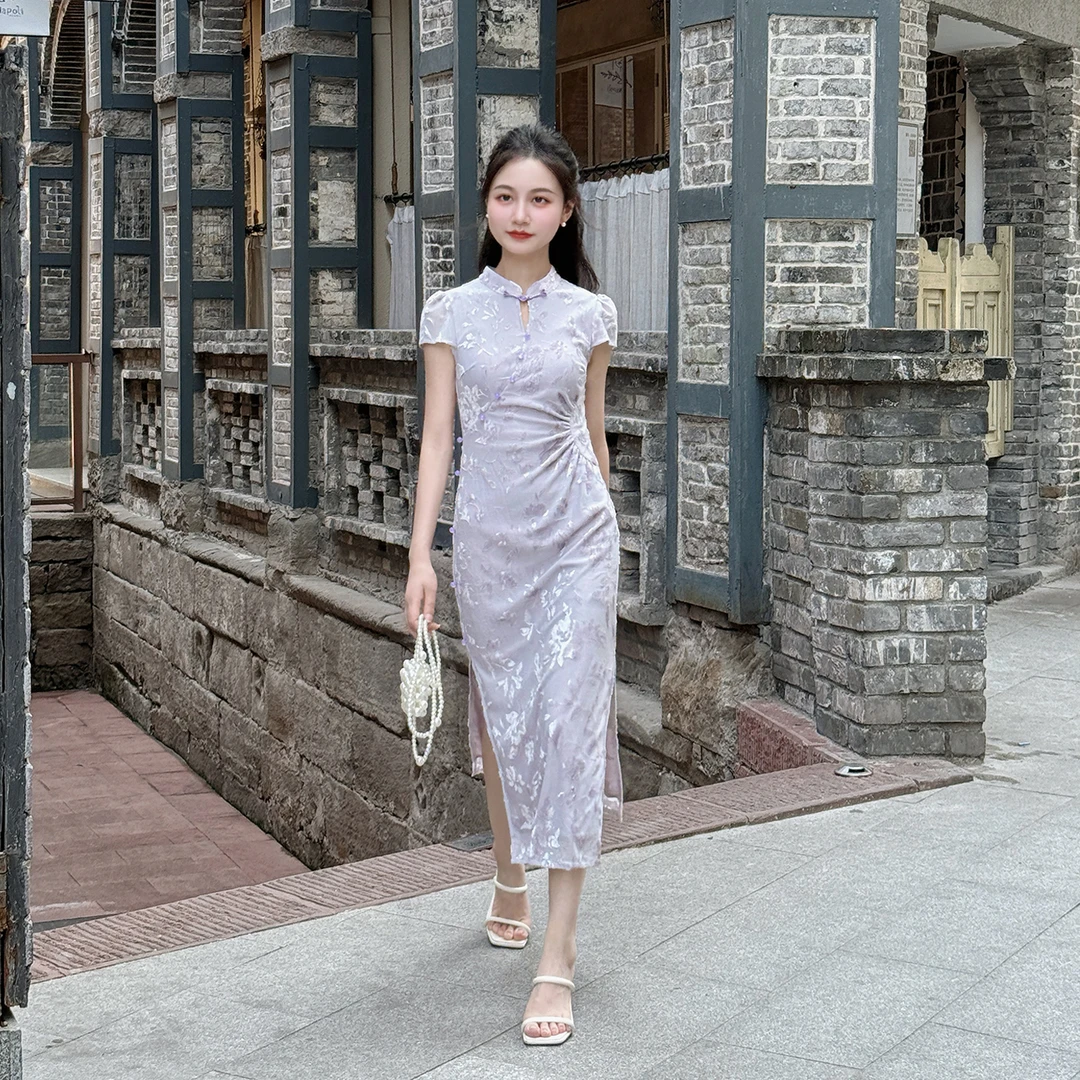 【苼紫嫣】小个子定制气质紫色轻熟温婉气质新中式收腰旗袍连衣裙女