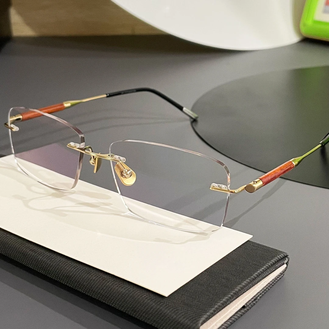 无框近视眼镜男款可配度数散光高颜值檀木纯钛镜架商务简约无边框