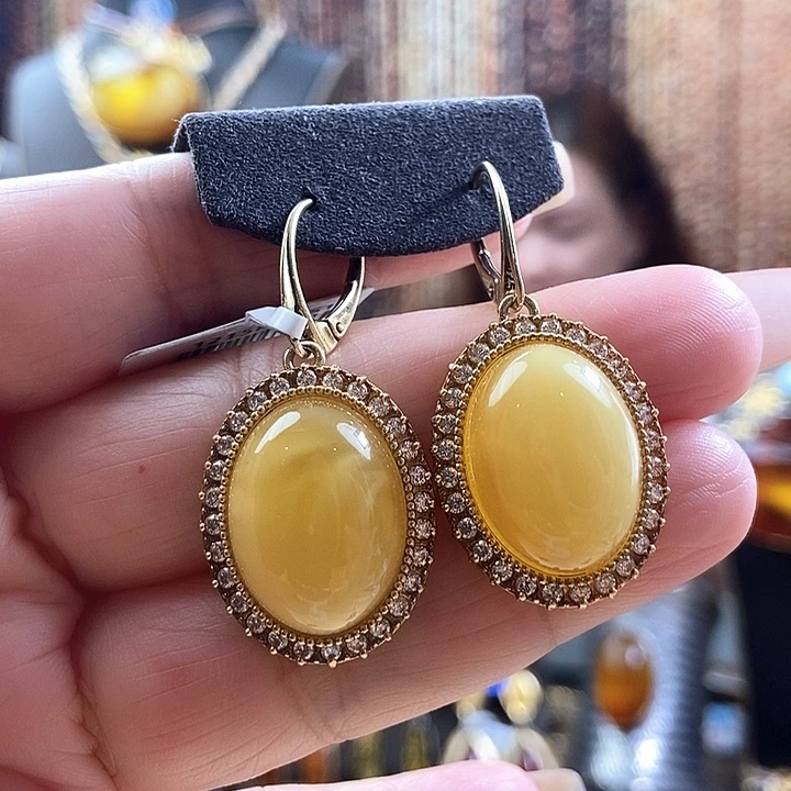 琥珀银S925镶嵌耳饰耳环