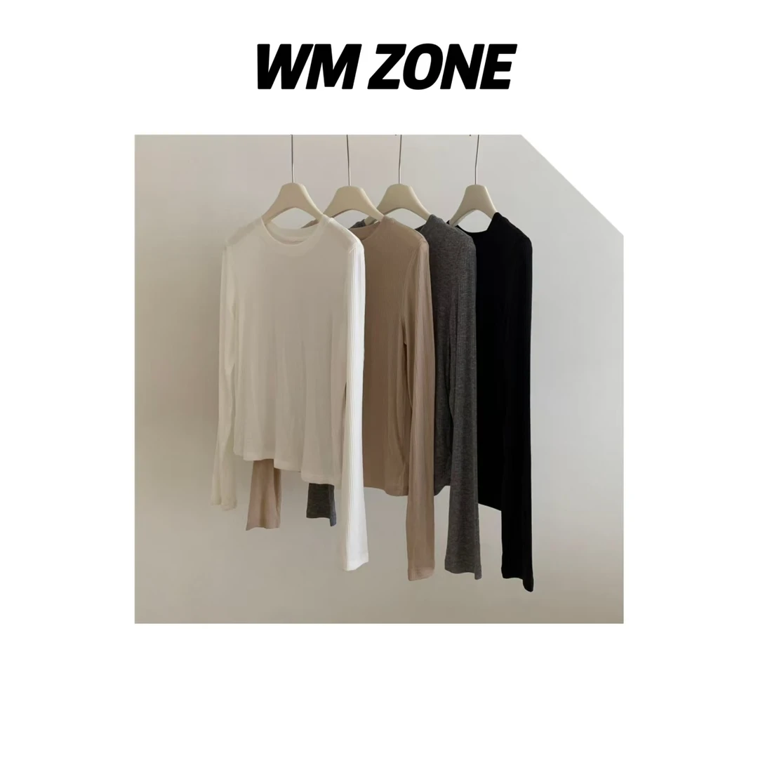 虎儿 3-2920 50169 纯色圆领坑条长袖薄款T恤