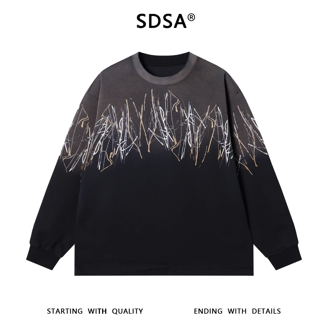 SDSA男士秋冬新款痞帅男装韩版凌乱线条涂鸦圆领卫衣百搭时尚上衣