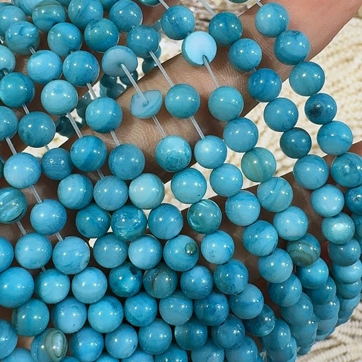 玛瑙/玉髓合金珠宝半成品2条6mm蓝色贝壳圆珠个别破