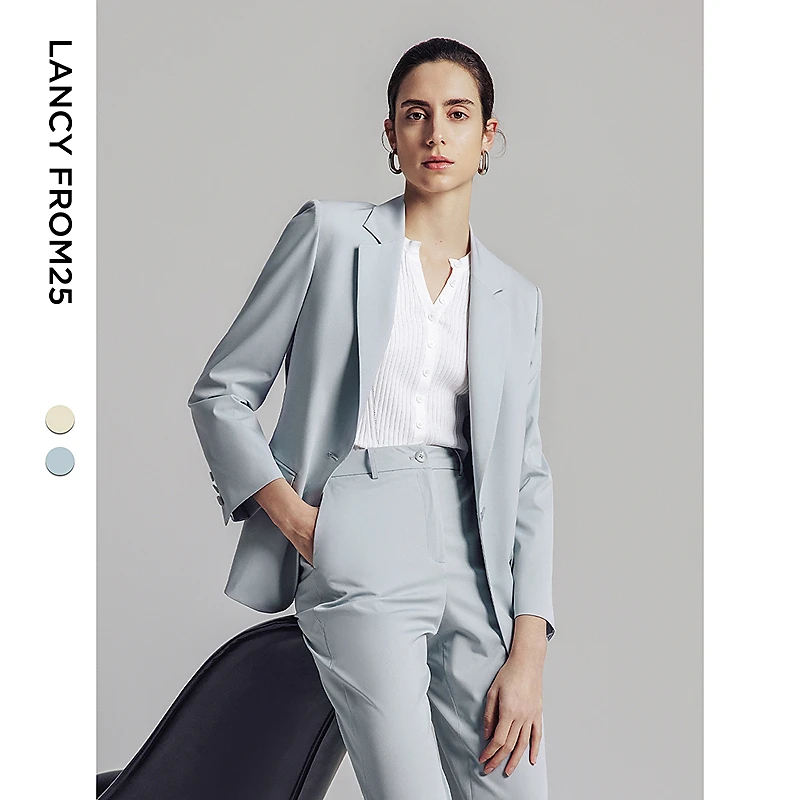 朗姿2025年夏季新款平驳领轻商务西装外套职业时尚通勤高端西服女