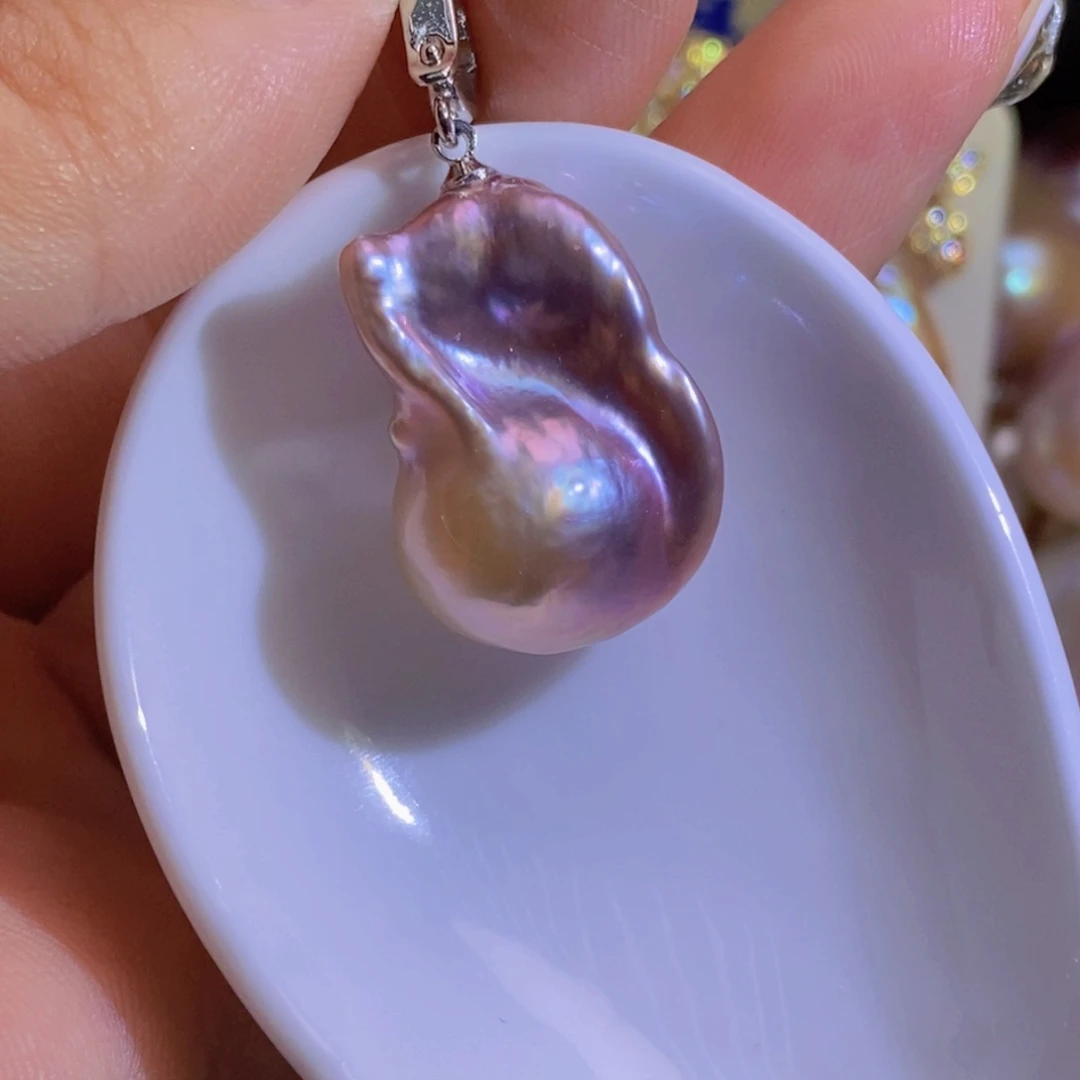 银S925镶嵌淡水珍珠天然珍珠无染色，无优化