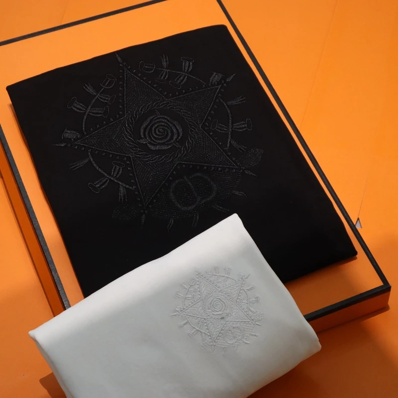 T212夏季重工艺精品万针五角星刺绣花潮流潮牌时尚短袖透气T恤男