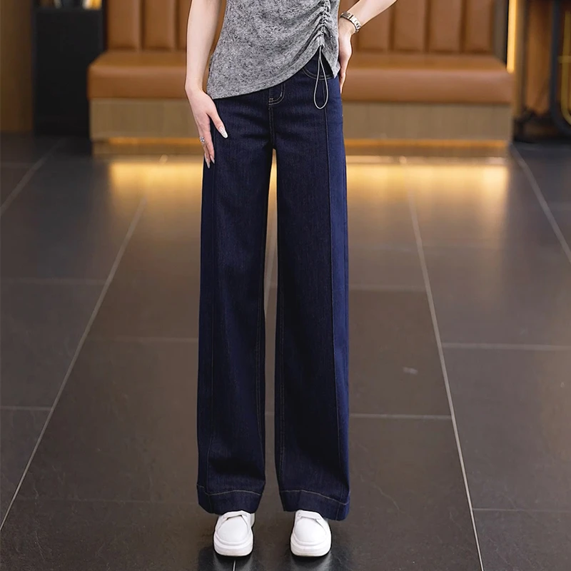夏季薄款高腰窄版阔腿裤女2025新款小个子宽松显瘦直筒牛仔裤薄款