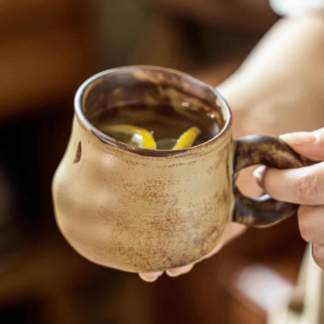 异形杯粗陶手作马克杯复古手捏陶瓷咖啡杯创意小众手捏杯日式杯子
