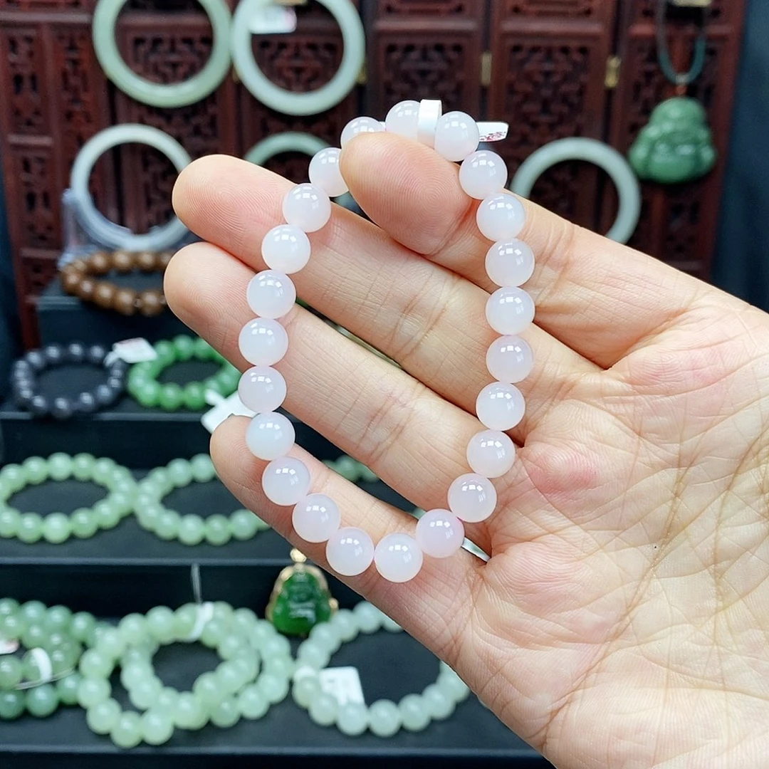 和田玉手串未镶嵌藕粉8