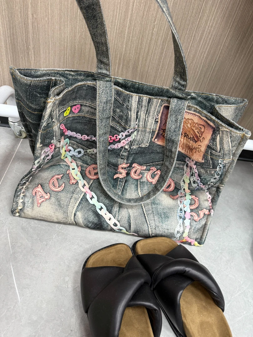 舟舟【3D印刷牛仔包】单肩牛仔休闲百搭复古时尚长44宽18高32