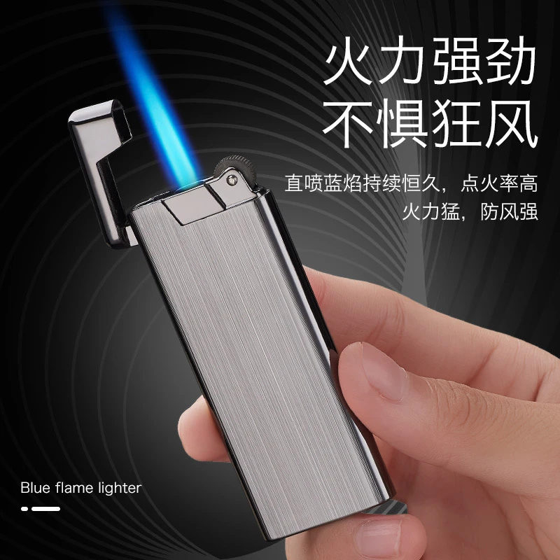 B822超薄砂轮直冲打火机 金属创意充气防风打火机批发