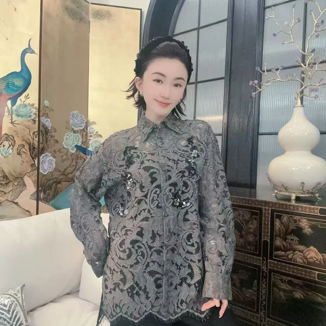 Betty Bairn【如烟织梦】新中式进口蕾丝衬衫上衣25B-BW8927