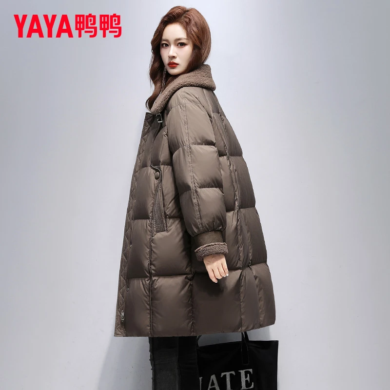 YAYA/鸭鸭官方2025年新款冬季女长款羽绒服小个子韩版修身外套