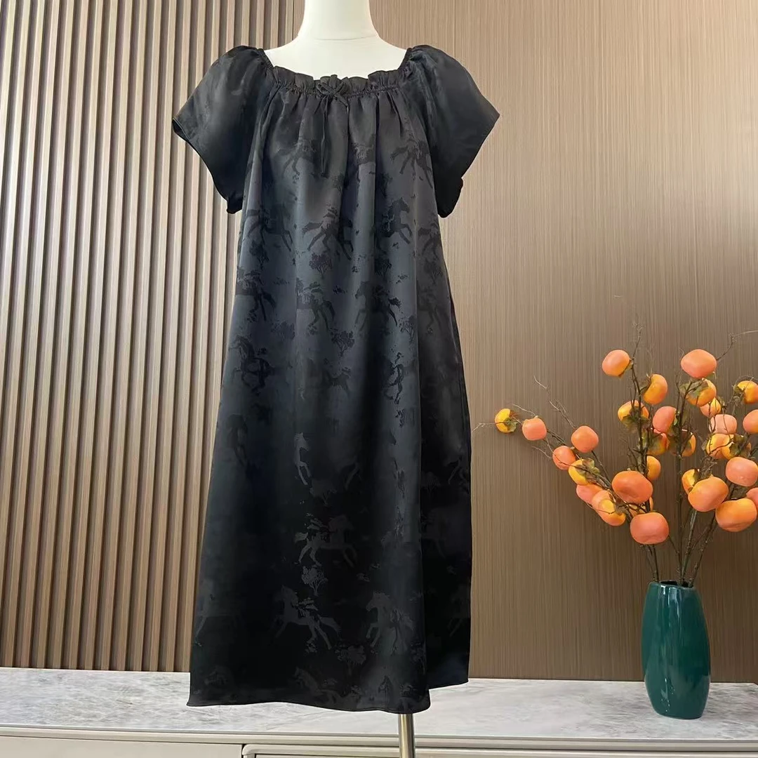 [小马]百分百桑蚕丝重磅小马提花女士连衣裙