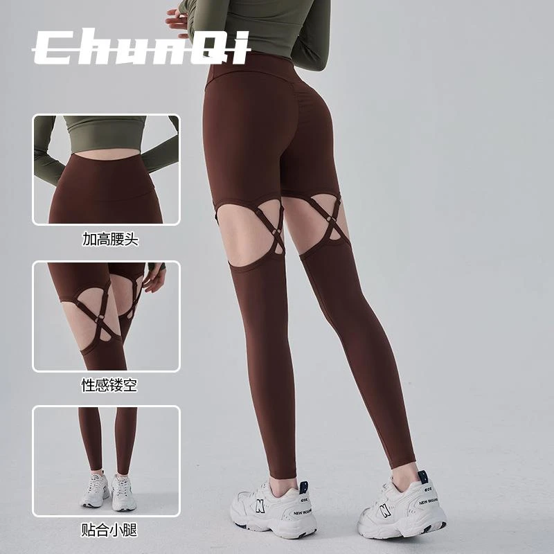 维多利亚绑带镂空辣妹健身裤女外穿速干高腰提臀瑜伽裤性感紧身裤