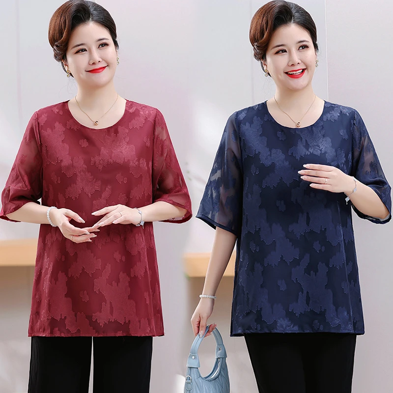 120-240斤圆领大码小衫宽松妈妈装装休闲时尚中老年女装