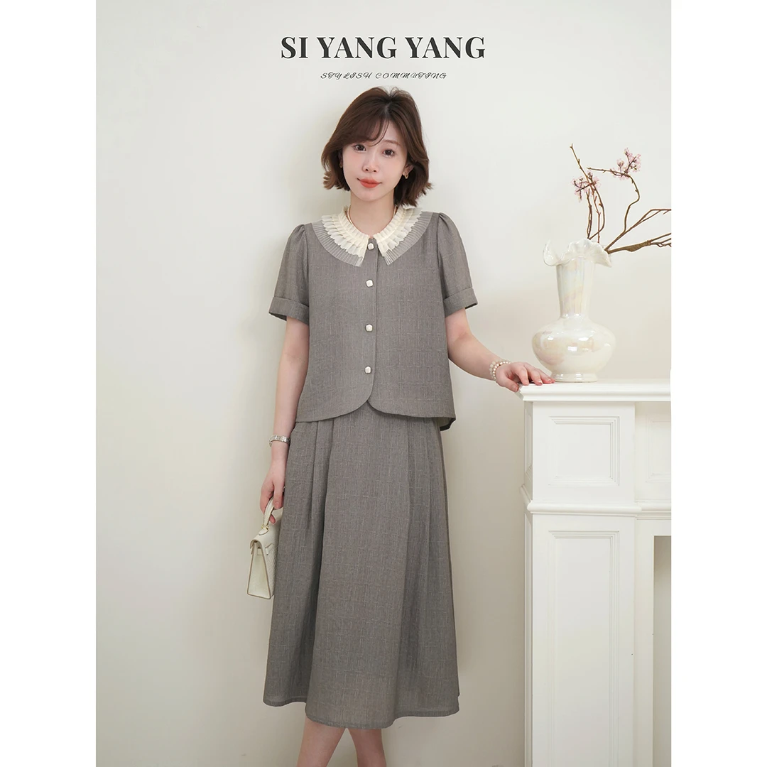 SIYANG超柔麻感新款蕾丝边透气舒适精致减龄通勤套装TZ504A044SYY