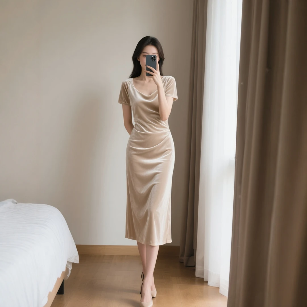 2025夏季新款女装时尚气质高级感丝绒复古法式连衣裙收腰名媛气质
