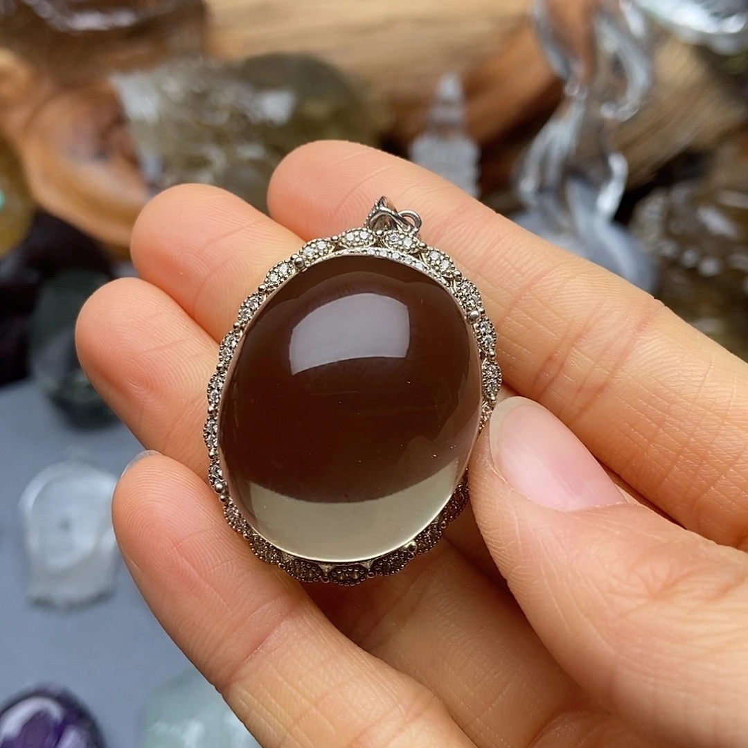 水晶颈饰银S925镶嵌吊坠