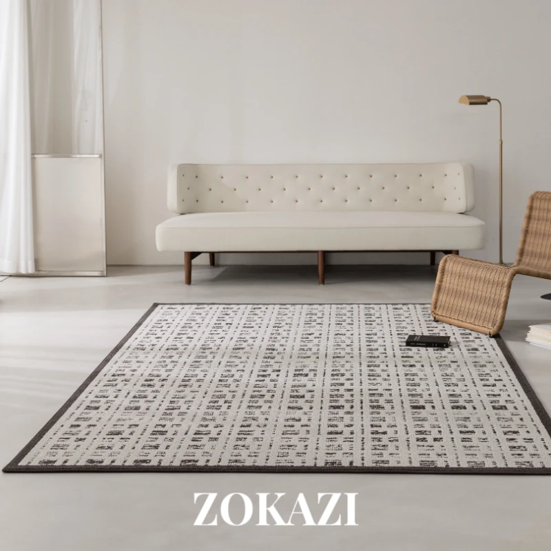 卓l黑格多色源纱防水硅藻丝客厅轻奢卧室地毯加厚加密防滑茶几