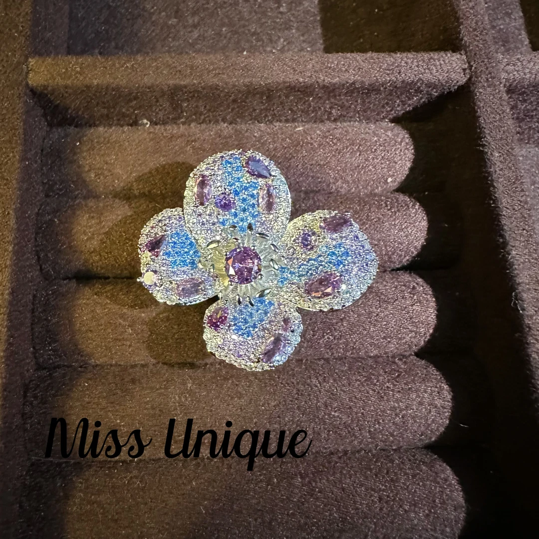 C3467蓝紫色四叶花戒指