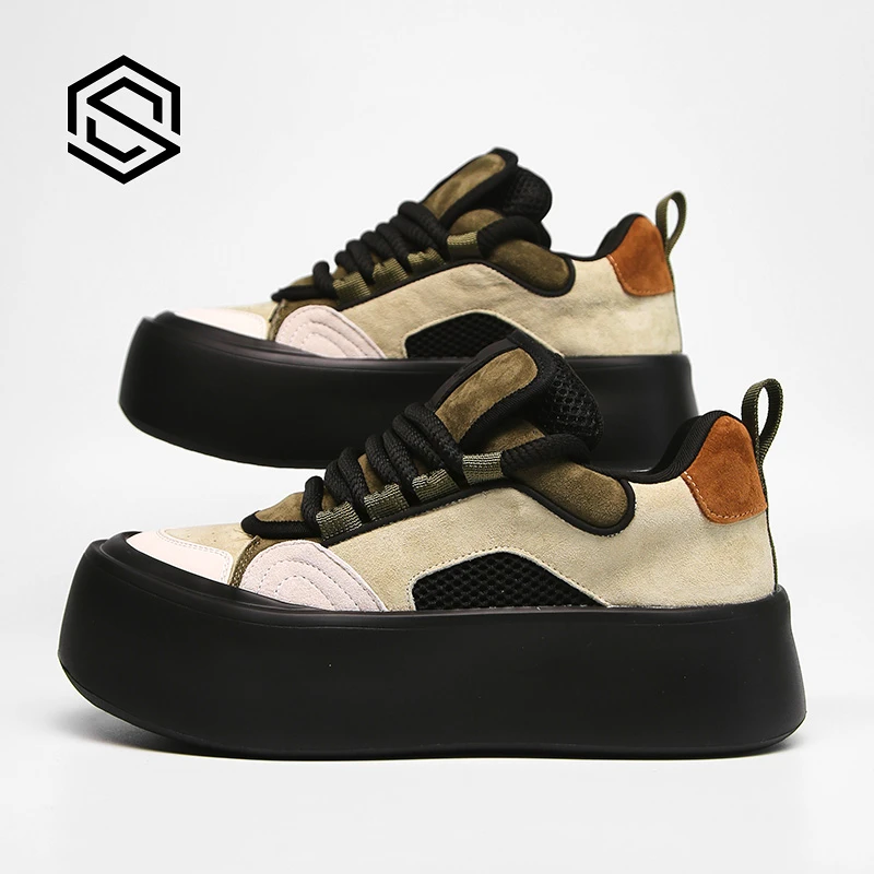 2025新款春夏新厚底时尚百搭透气运动休闲鞋潮低帮板鞋男士面包鞋