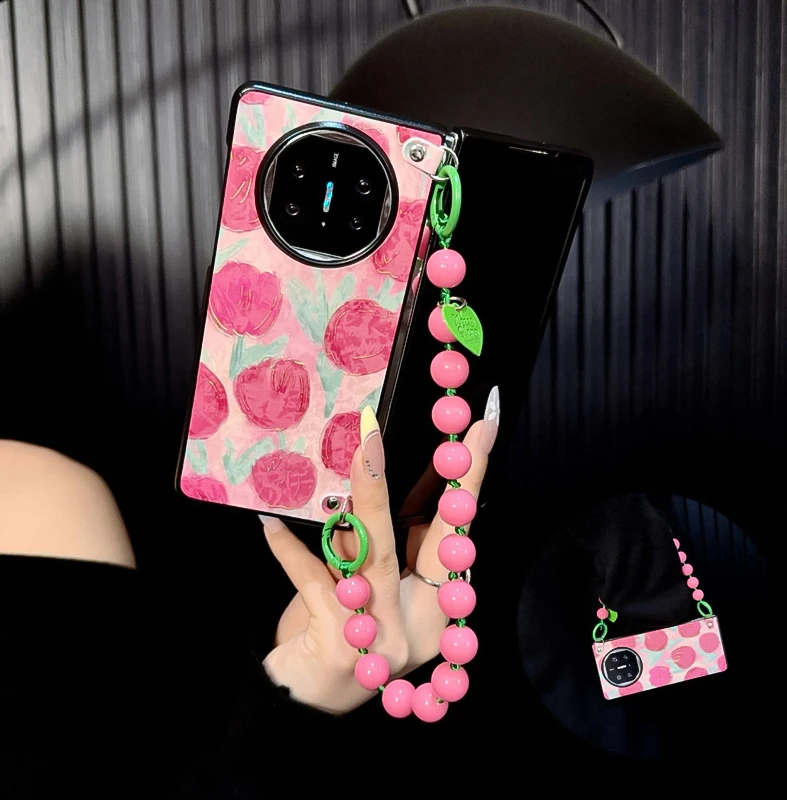 适用华为matex5手机壳新款matex6典藏版套x3油画郁金香小众手链女