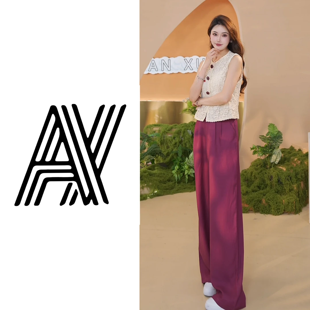 老钱风紫色套装2025年夏季女士印花上衣垂感高腰直筒裤子套装2302