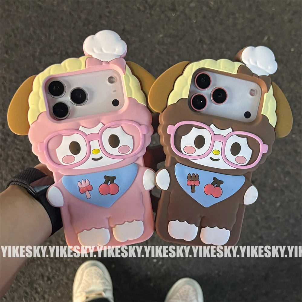 立体戴眼镜粉小羊苹果17promax手机壳iPhone161511413硅胶14pro女