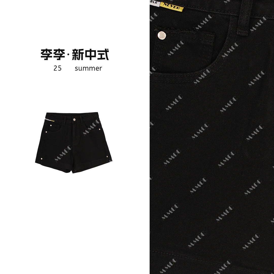 【短裤】新中式国风2025夏季新款黑色牛仔短裤G8222