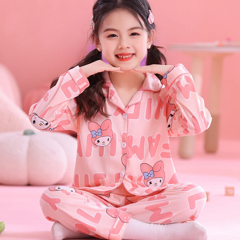 儿童睡衣女春秋季潮流款长袖中大童女孩宝宝开衫薄款女童卡通睡衣
