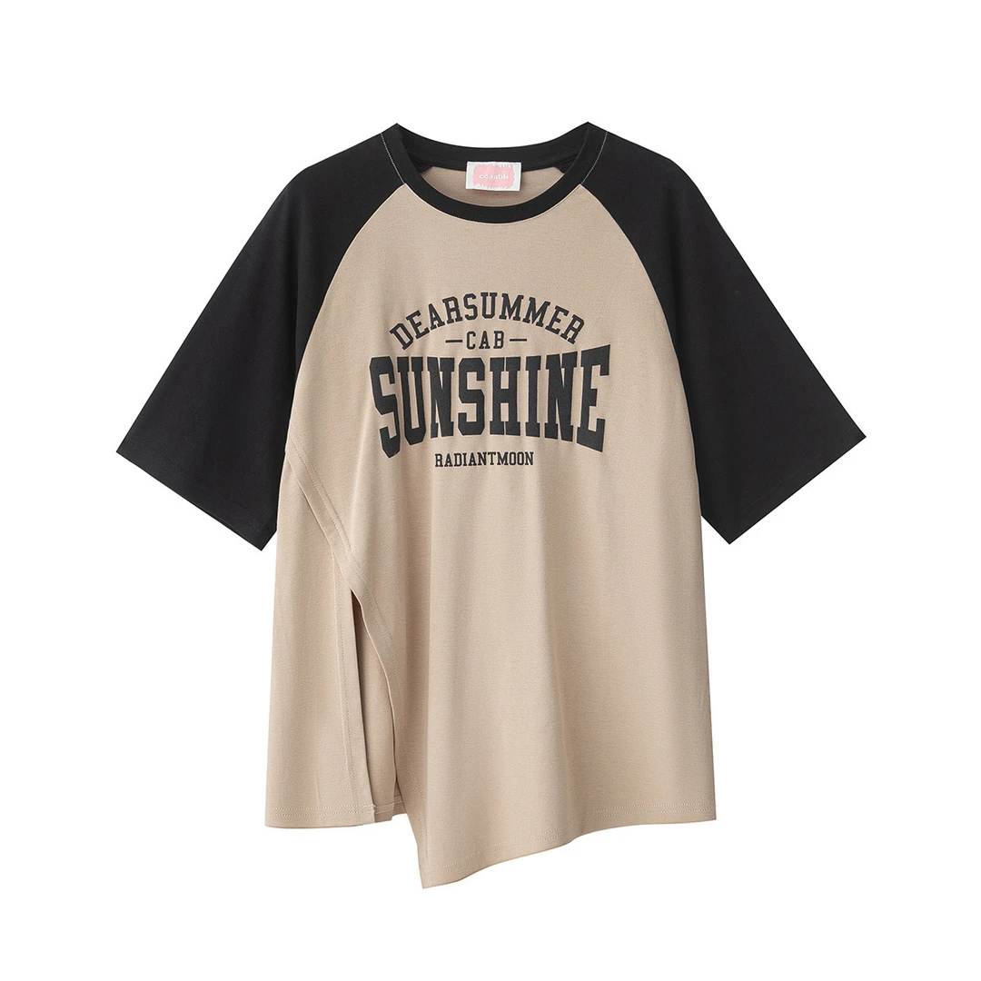 it ccaabb女装夏季撞色休闲圆领女式短袖T恤