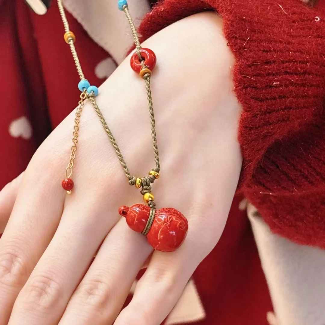 含辰砂工艺品朱砂葫芦项链（葫芦提溜平安扣辰砂含量均为80左右）