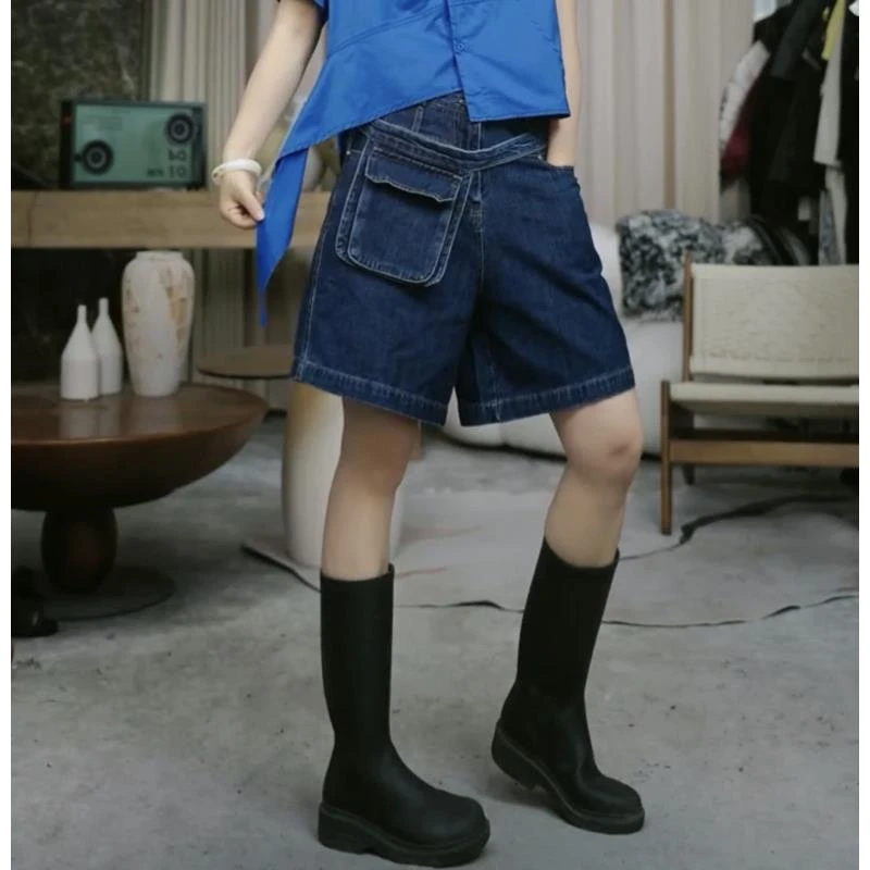 infobyfive2025夏季新款蓝色宽松极简牛仔短裤四分裤NF0505003