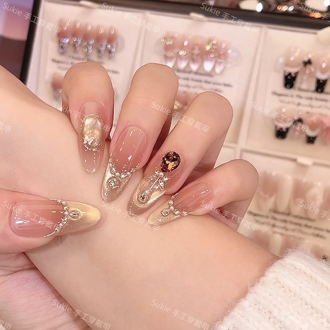 【柏林之夜】轻奢显白纯手工穿戴甲光疗冰透渐变纯欲四季流行10片装