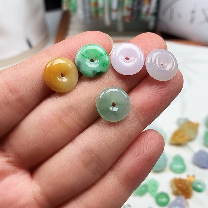 明***翡翠未镶嵌颈饰平安扣5个