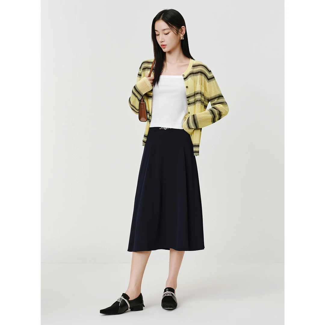 JUZUI玖姿JTFQ20102高智通勤风金属装饰半身裙伞裙女2025秋季新款