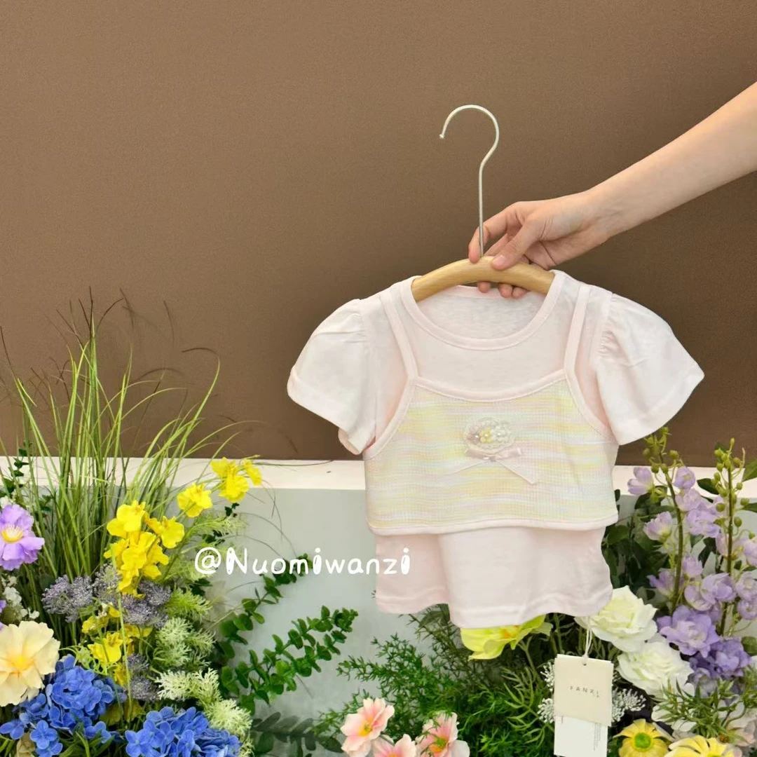 FX-1356-儿童时尚洋气百搭假两件泡泡袖上衣（夏款）