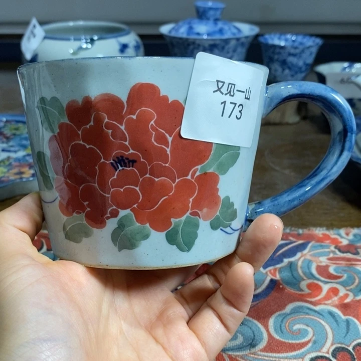 青花瓷景德镇手绘牡丹水杯