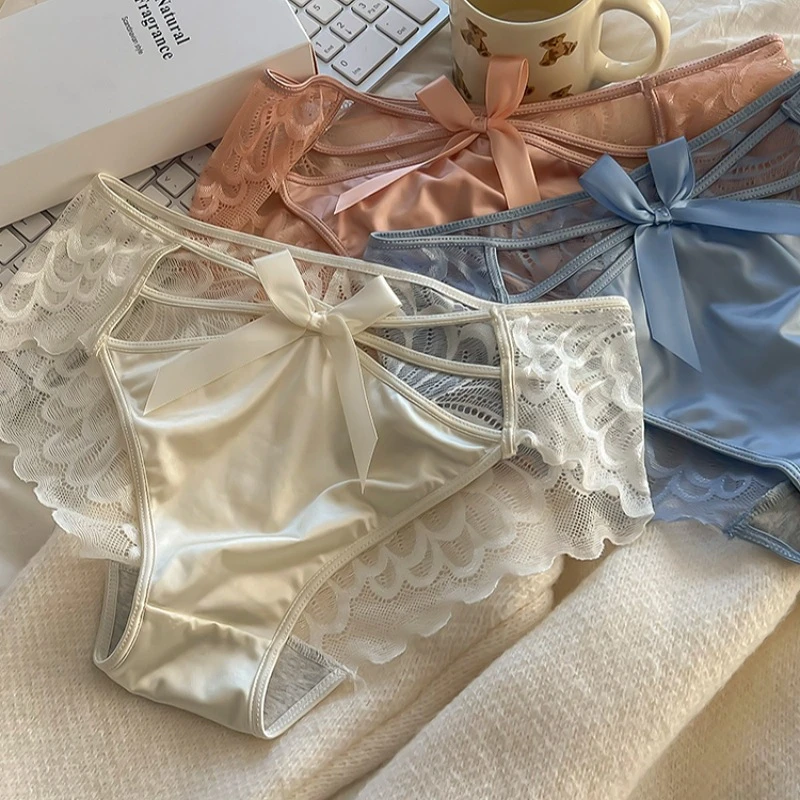 天使之翼~ 纯欲性感透明镂空蕾丝内裤女中腰纯棉抗菌裆女士三角裤