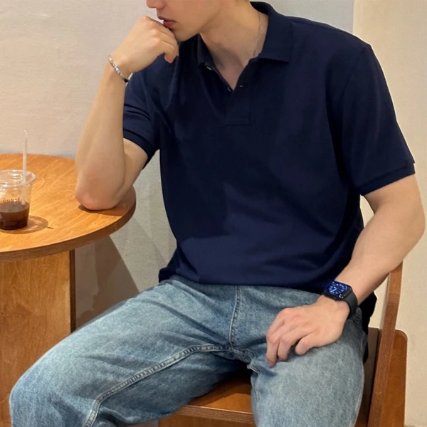 夏季老钱风经典薄款翻领刺绣纯棉简约休闲纯色珠地棉短袖polo衫