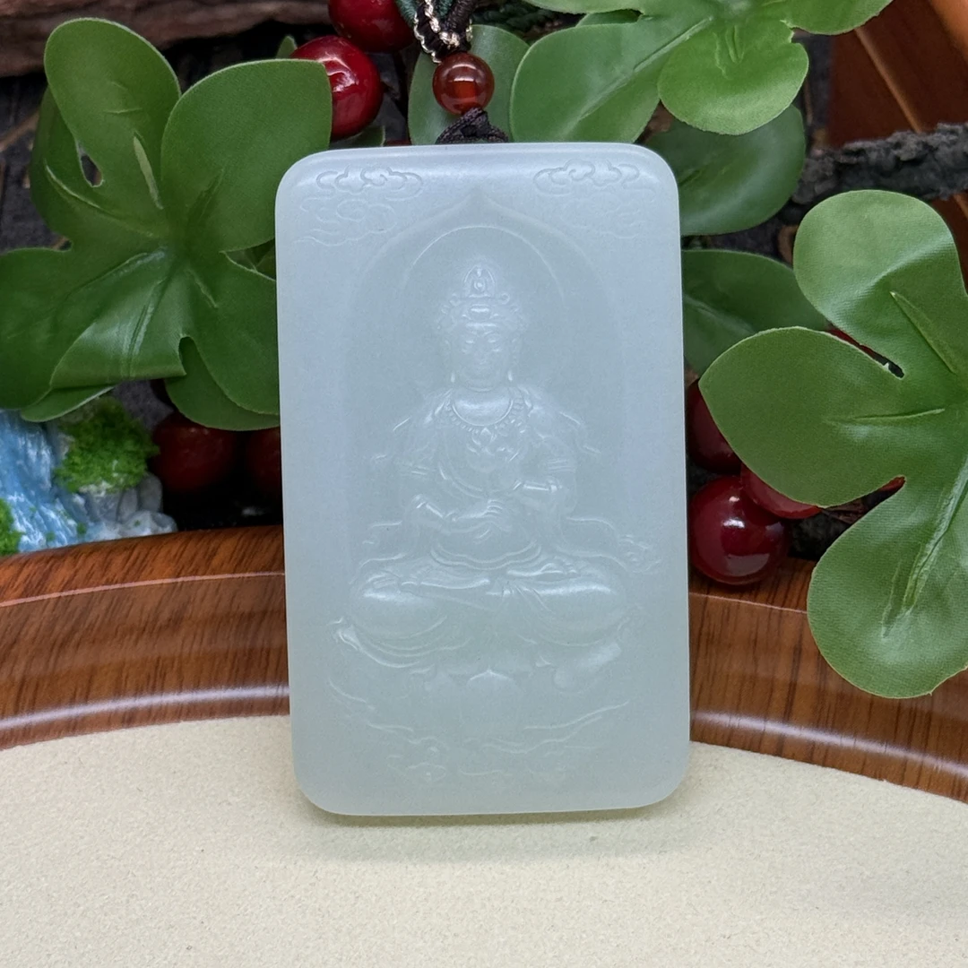 【和田玉大势至菩萨方牌】生肖马本命佛 方牌吊坠守护神｜TG0056