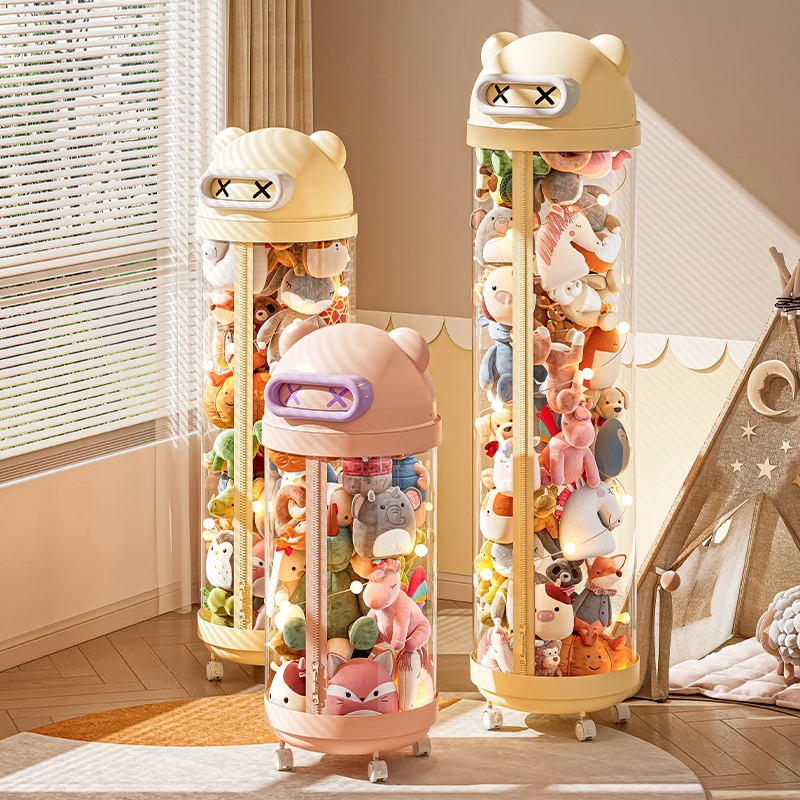 装毛绒娃娃收纳桶玩具收纳神器收纳筒公仔玩偶透明桶儿童展示柜