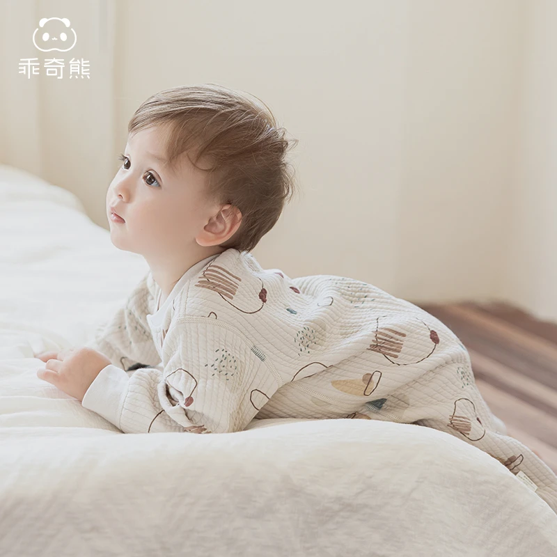 乖奇熊秋冬季宝宝连体衣夹丝棉保暖睡衣居家服婴幼儿无骨哈衣爬服