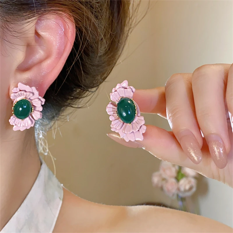 铜合金耳饰 海棠花古典花朵耳钉复古气质耳环精致时尚独特耳饰