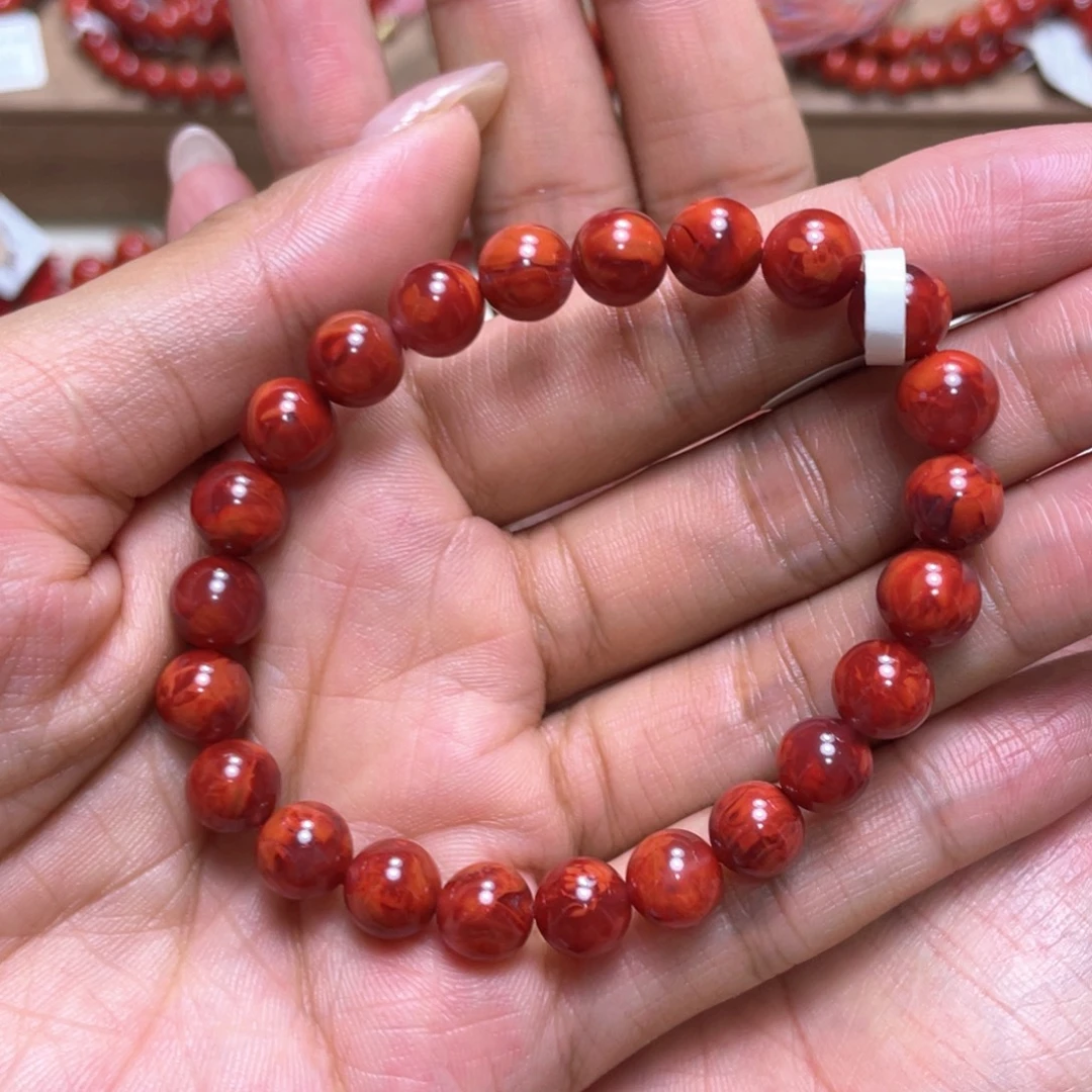 南红玛瑙手串未镶嵌玫瑰红妖火焰 约8mm+