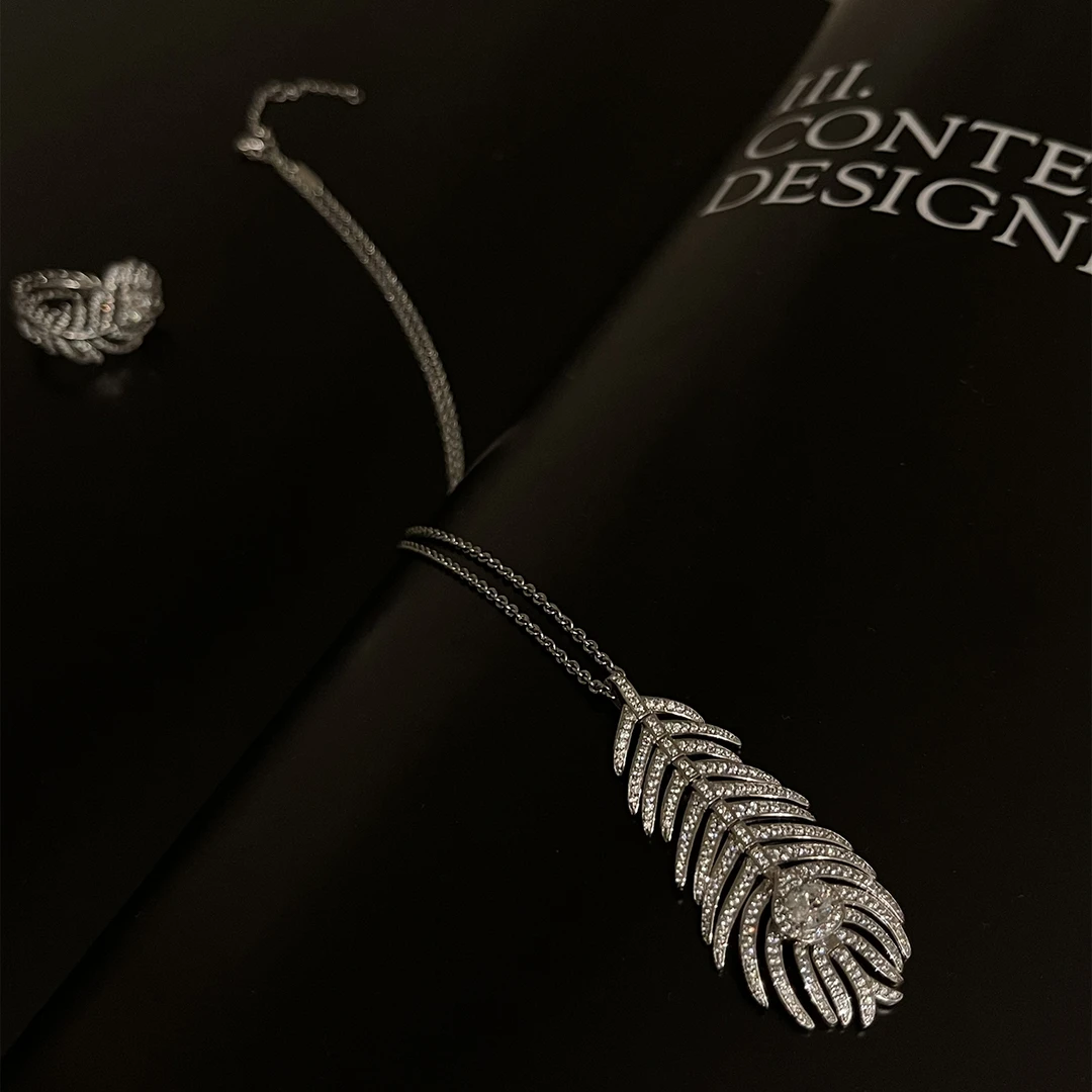 合金项链 FBB limit精致重工羽毛造型巨闪项链锁骨链气质D244303S