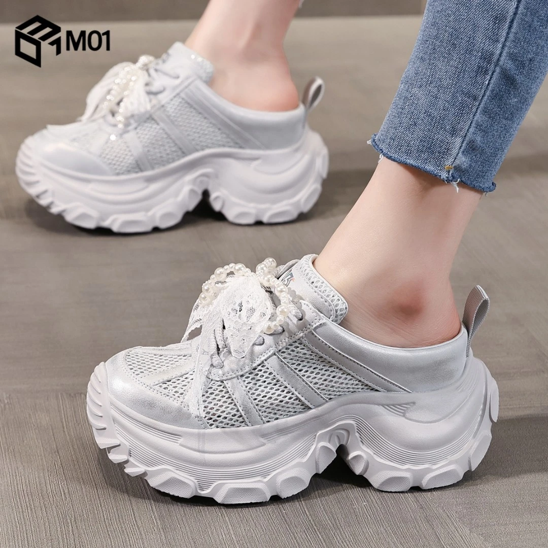 M01新款内增高老爹拖鞋女款外穿2025夏季薄款透气小个子包头半拖