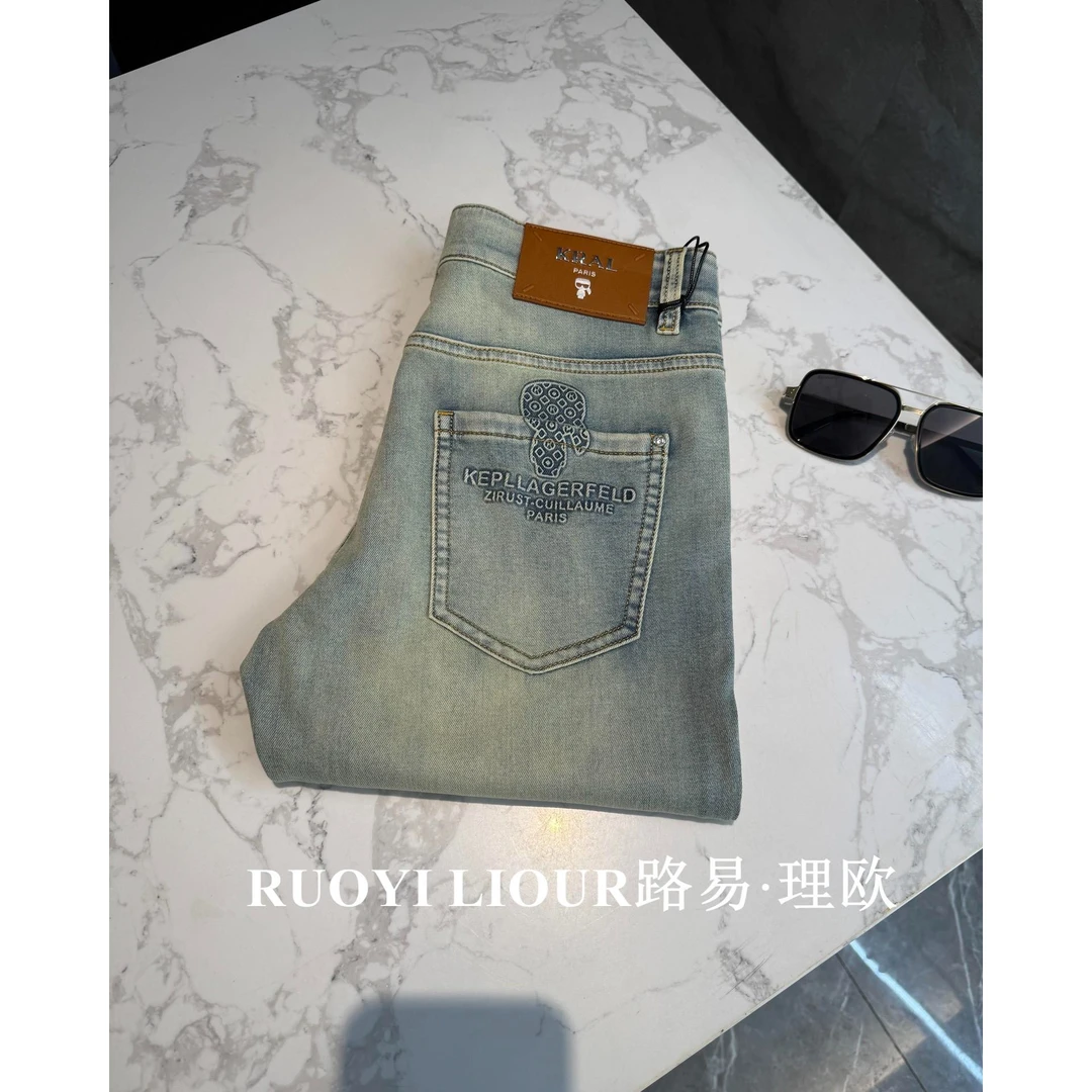 【路易理欧】2025 春夏新品欧货休闲小老头字母印花牛仔裤0254