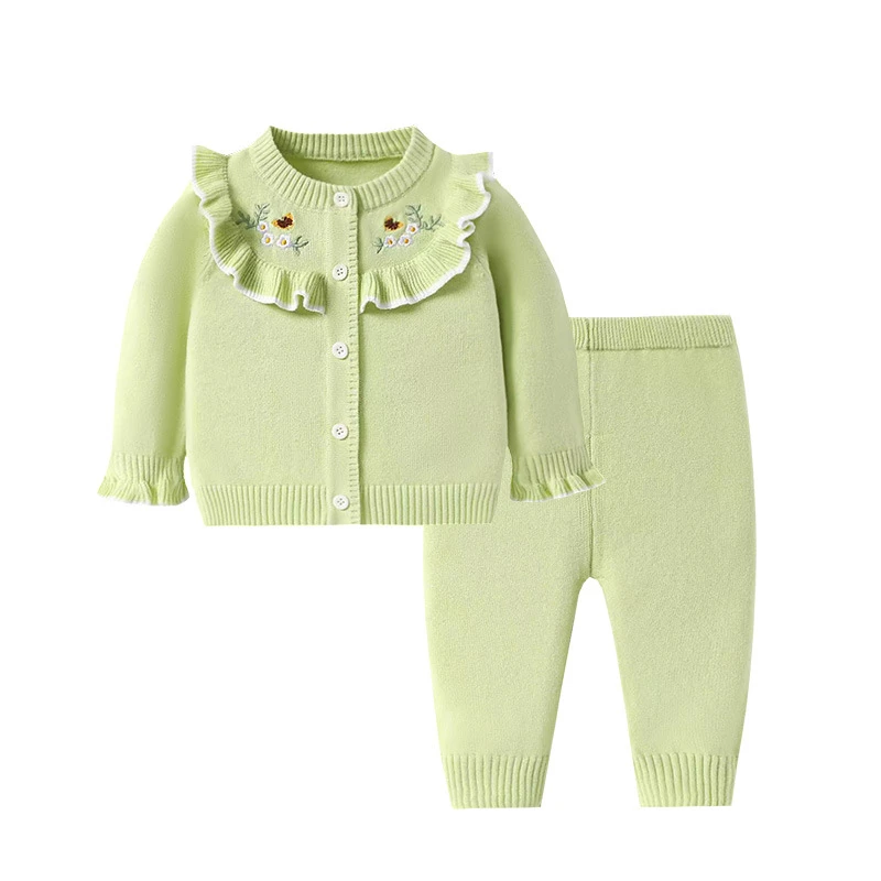 女宝宝秋冬套装毛衣婴儿针织开衫洋气外套新生儿毛线衣线裤两件套