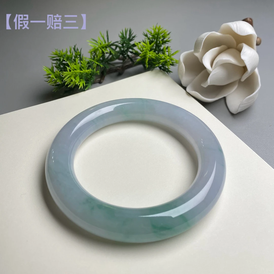 翠亿诚糯冰绿花翡翠手镯 绿花温润大方